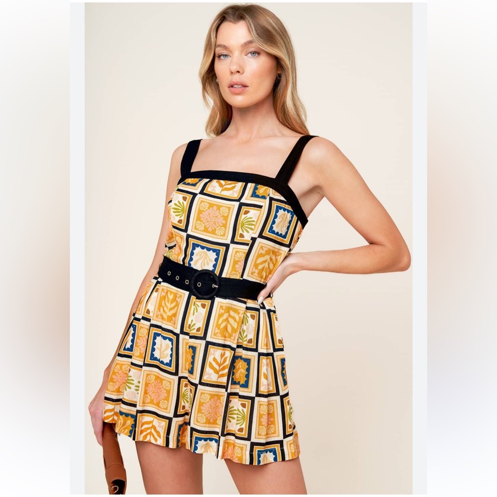 Flying Tomato Yellow and Black Patterned Romper